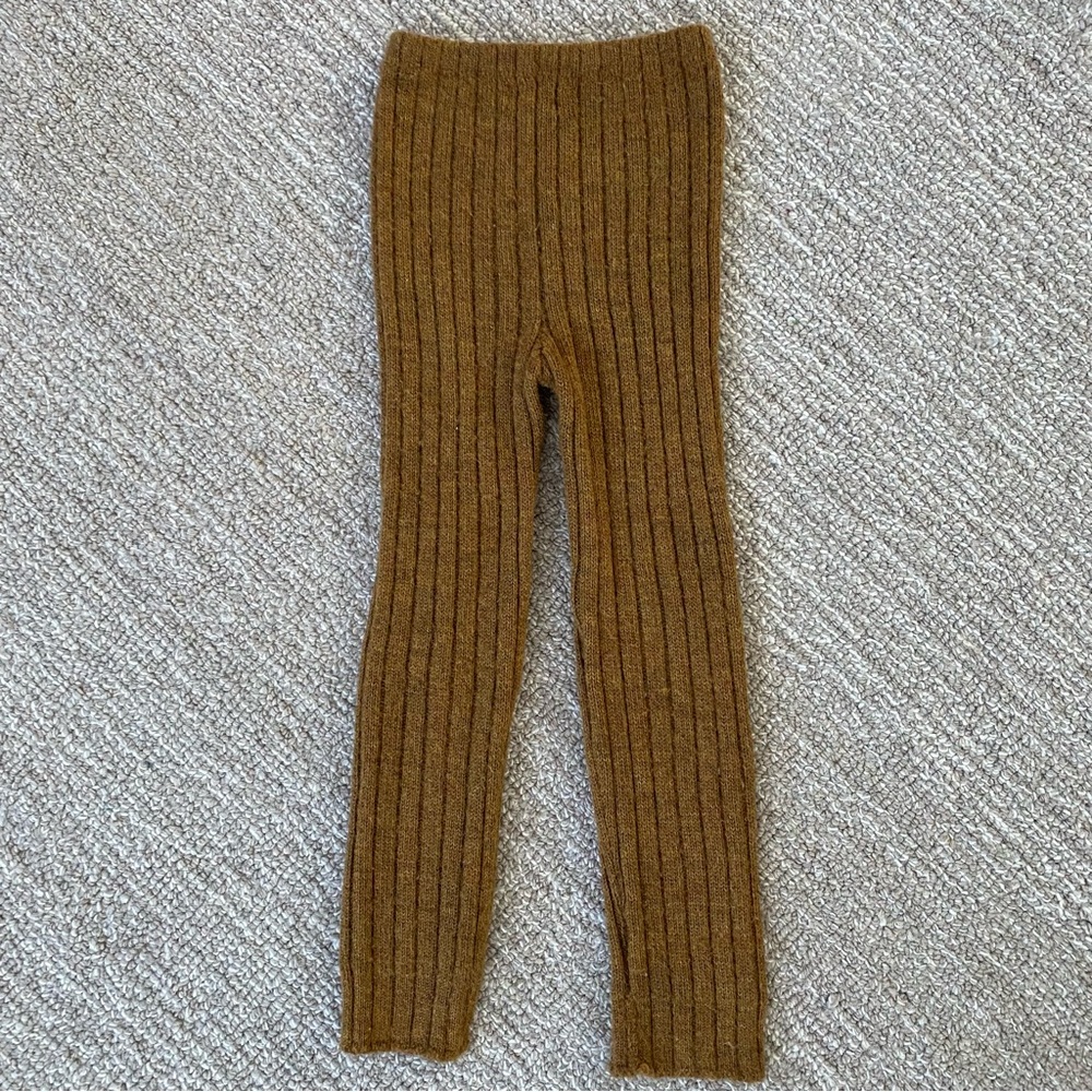 Oeuf Kids Alpaca Everyday Leggings Pants Size 4/5 Ribbed Brown Knit Brown